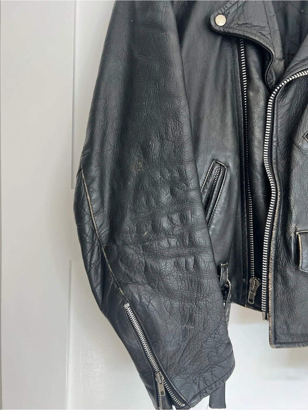 Classic Vintage Black Leather Biker Jacket - unisex oversized